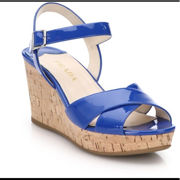 Prada Patent Leather Cork Wedges - Picture 1 of 5